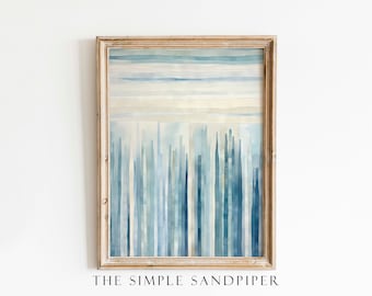 Vintage Tapestry Striped Watercolor Print, Neutral Coastal Wall Art, Faded Instant Print Digital Download, The Simple Sandpiper