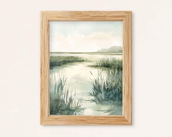 Küsten Sumpf Landschaft Aquarell Druck: Ruhige Natur Wand Kunst (Digitaler Download)