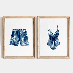 Paisley Swimsuit Watercolor Prints: Vintage Beach Wall Art (Digital Download)