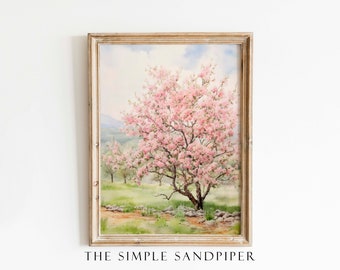 Spring Apple Blossom Watercolor Print, Farmhouse Wall Art, Fruit Tree Instant Prints, Digital Download, The Simple Sandpiper