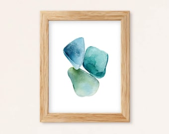 Sea Glass Watercolor Print: Coastal Aqua Beach Decor (Digital Download)