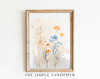 Coastal Botanical Print, Neutral Farmhouse Floral Wall Art, Wildflowers Instant Prints, Neutral Digital Download The Simple Sandpiper