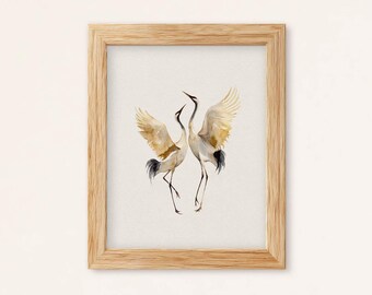 Dancing Cranes Watercolor Print: Neutral Elegant Bird Wall Art (Digital Download)