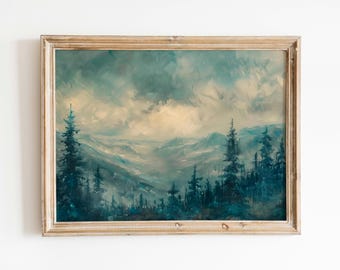 Moody Mountain Forest Landscape Art Print: Atmospheric Nature Wall Art (Digital Download)