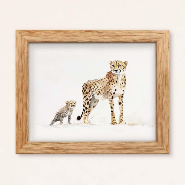 Impression aquarelle maman et bébé guépard : art mural Safari pour chambre d'enfant (téléchargement numérique)