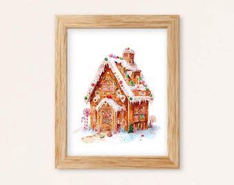 Watercolor Gingerbread House Print: Dreamy Christmas Wall Art (Digital Download)