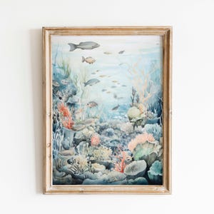 Underwater Coral Reef Watercolor Print: Coastal Ocean Wall Art (Digital Download)