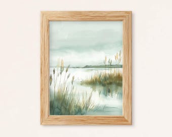 Küsten Sumpf Aquarell Druck: Ruhige Natur Landschaft Kunst (Digitaler Download)