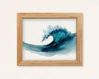 Ocean Wave Watercolor Print: Coastal Blue Sea Art (Digital Download)