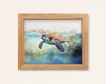 Sea Turtle Watercolor Print: Coastal Ocean Wall Art (Digital Download)