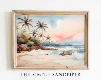 Neutral Beach Watercolor Painting, Seascape Wall Art, Coastal Instant Prints, Nautical Digital Download The Simple Sandpiper