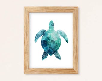 Sea Turtle Watercolor Print: Coastal Ocean Wall Art (Digital Download)