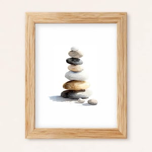 Stacked Stones Watercolor Print: Coastal Zen Minimalist Art (Digital Download)