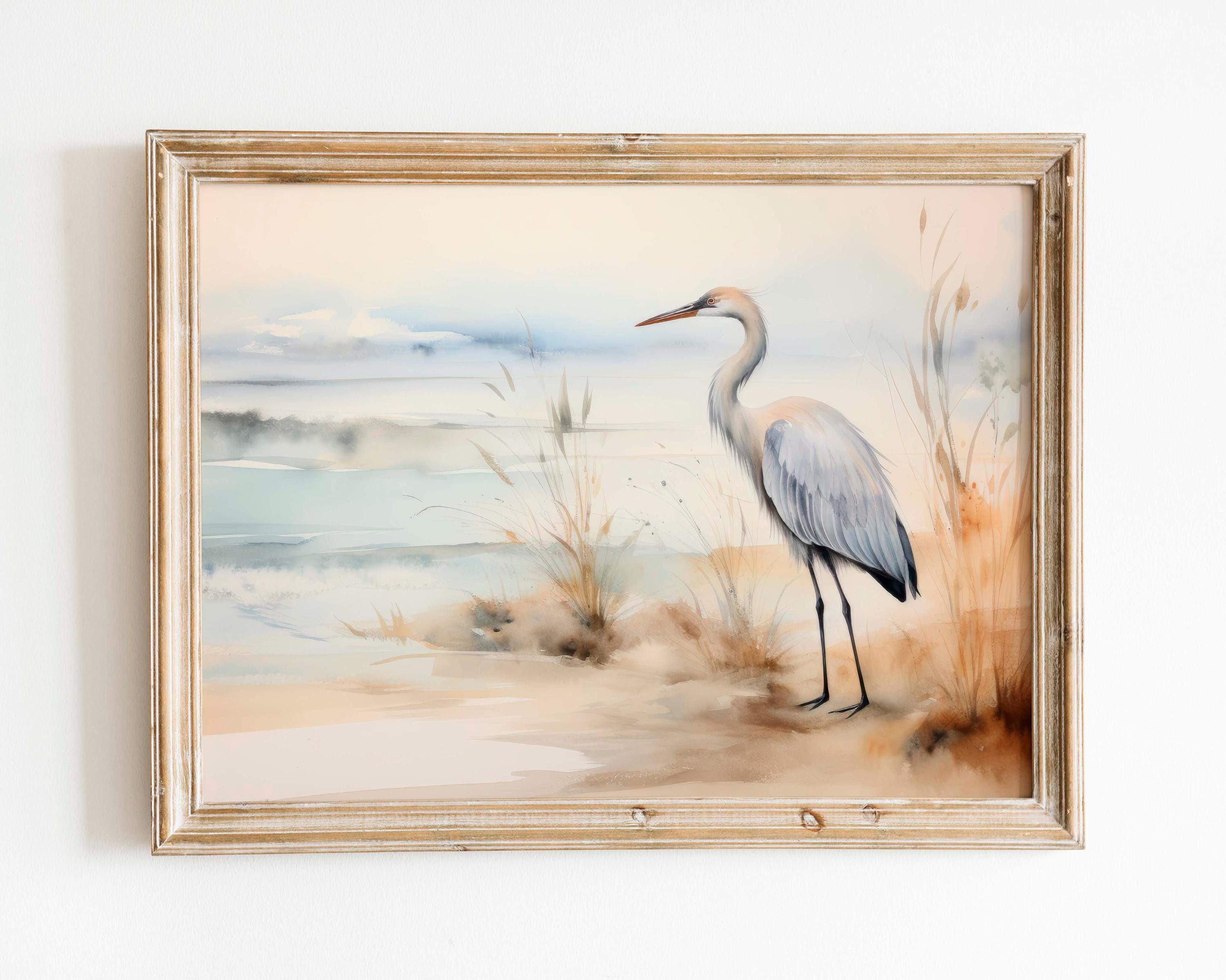 Sandhill Crane Watercolor Print, Coastal Bird Art, Nautical Decor, Instant Digital Download Gift