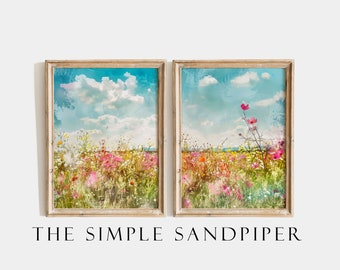 Spring Meadow & Garden Landscape Print Set, Vintage Oil Painting Style, Abstract Floral Home Decor for Summer