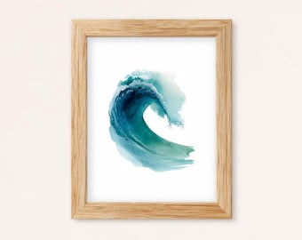 9 印刷可能な海、海辺の水彩画、波のイラスト、海好きへのギフト、熱帯