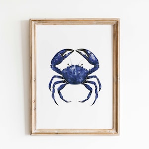 Stampa acquerello di granchio blu: arte costiera minimalista (download digitale)