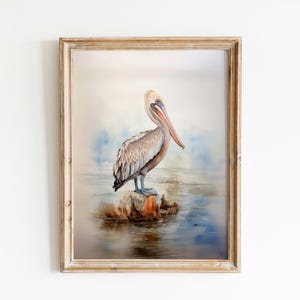 Pelican Coastal Print, Watercolor Wildlife Art Decor, Instant Digital Download, Beach Gift