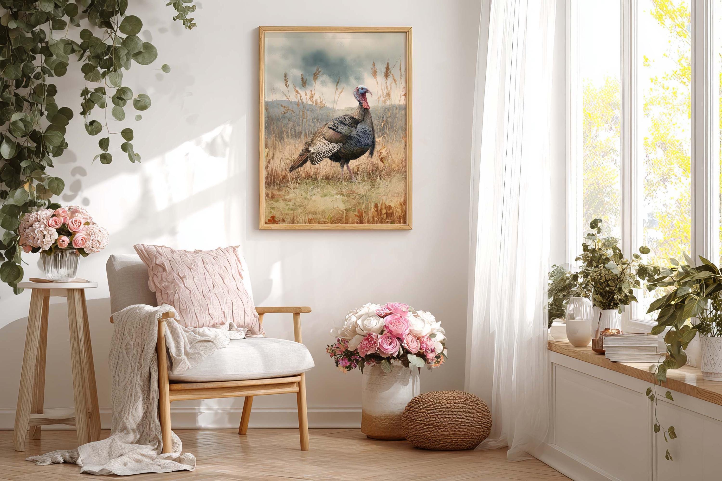 Wild Turkey Watercolor Print: Realistic Autumn Farmhouse Decor (digital ...