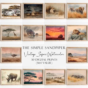 Vintage Safari Animal Watercolor Prints: Expedition Style Wall Art (Set of 30 Digital Download
