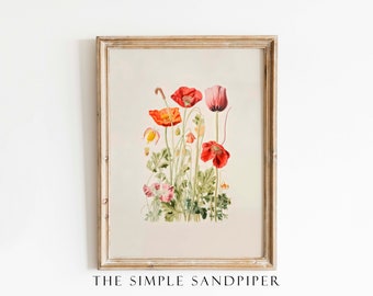 Tulip Vintage Floral Watercolor Print, Antique Botanical Wall Art, Historic Wildflower Instant Print Digital Download, The Simple Sandpiper