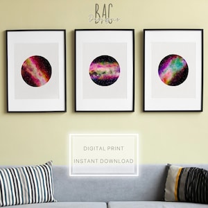 Watercolor Galaxy Nebulas Wall Art, Digital Art Download, Astronomy Gift, Stargazer Gift, Star Wall Art