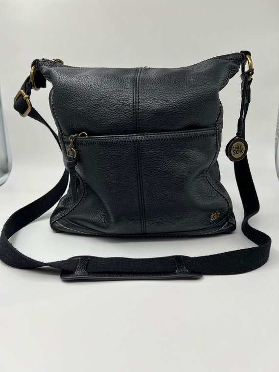 THE SAC Black Leather Crossbody Shoulder Bag Hobo