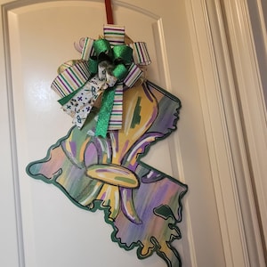Fleur de lis Louisiana shaped Door Hanger