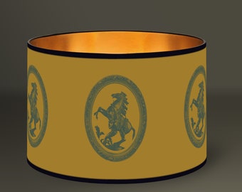 Gilded Marly Horses Lampshade, Historical Illustration, Gold Interior