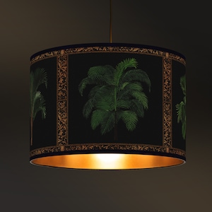 Lampshade Suspension Palm Tree, Tropical Patterns & Golden Border, Natural Elegance, Interior Decor, Golden Interior