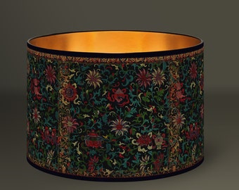 Abat-jour Motifs Renaissance Florale, Tissu Coton, inspiré du baroque, avec intérieur doré éclatant, pour un intérieur cozy et chaleureux