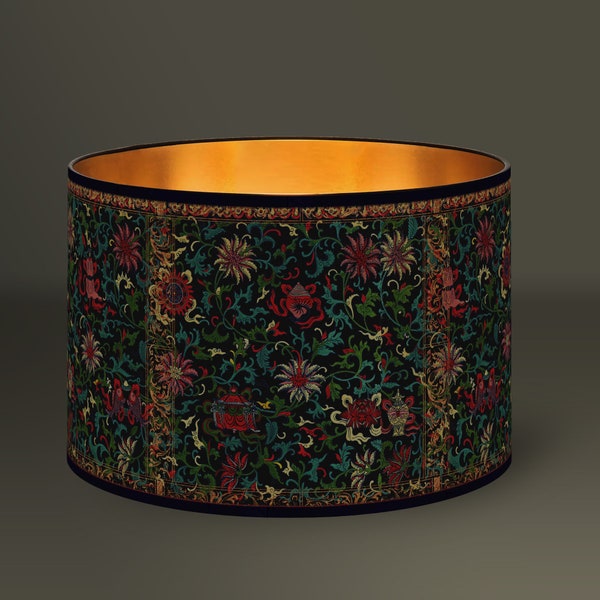 Abat-jour Motifs Renaissance Florale, Tissu Coton, inspiré du baroque, avec intérieur doré éclatant, pour un intérieur cozy et chaleureux