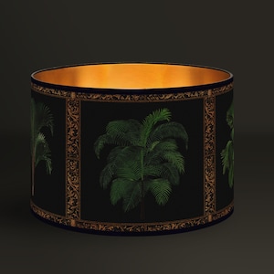Lampshade Palm Tree, Tropical Patterns & Golden Border, Natural Elegance, Interior Decor, Golden Interior