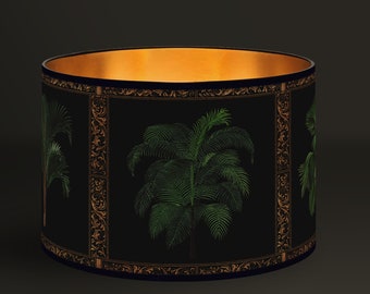 Lampshade Palm Tree, Tropical Patterns & Golden Border, Natural Elegance, Interior Decor, Golden Interior