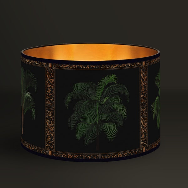 Lampenschirm Palme, tropische Muster & goldener Rand, natürliche Eleganz, Innendekoration, goldenes Interieur