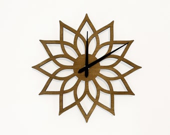 Lotus Mandala Wanduhr, Handgefertigte Holzuhr, Wandbehang Uhr, Dekorative Wanduhr, Einzigartige Wanduhr