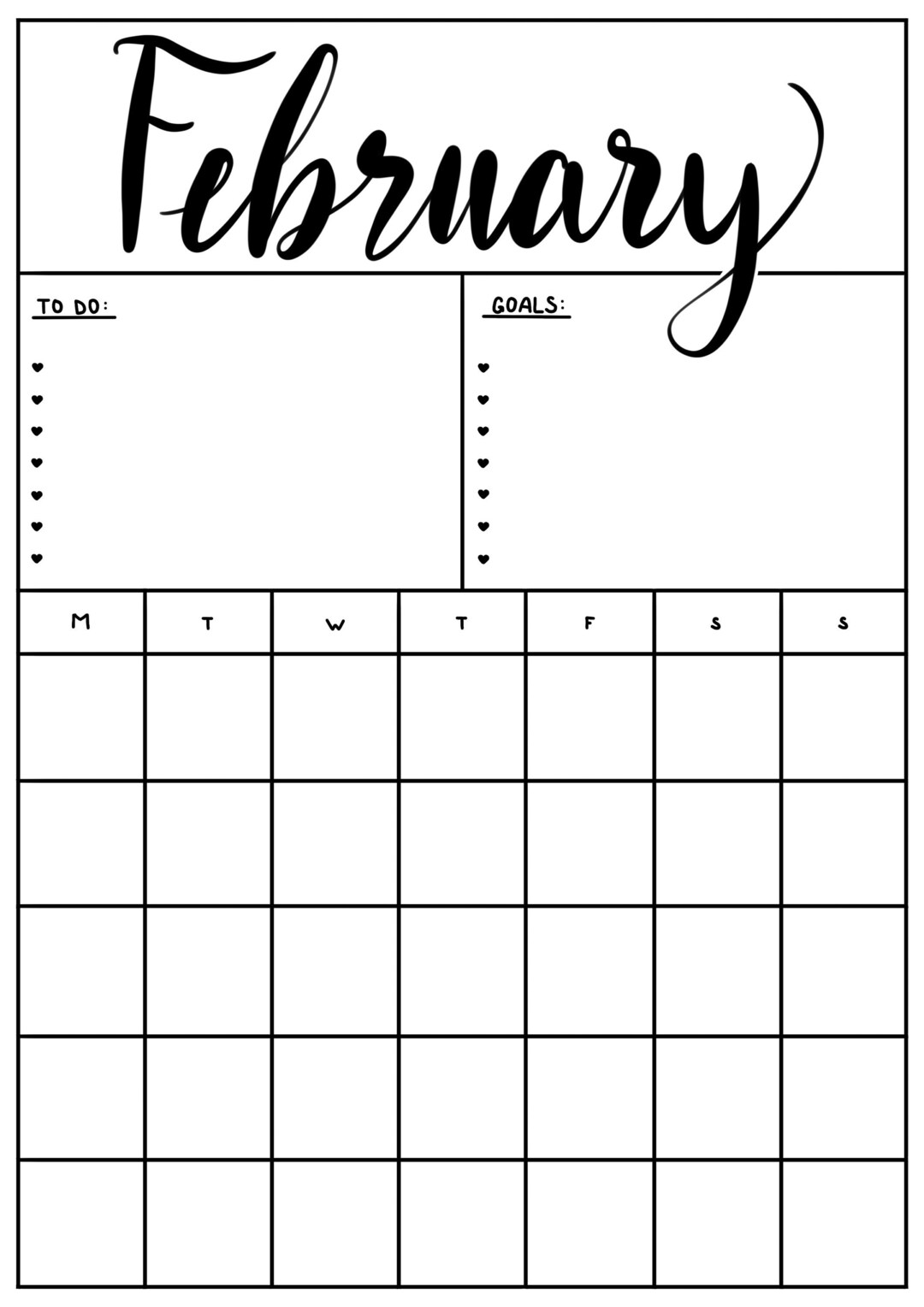 Minimal Handwritten Calendar Digital Etsy