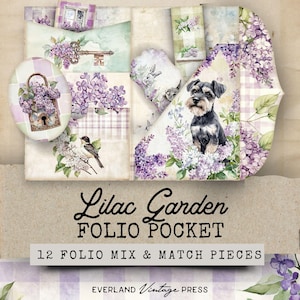Kit de folio para diario basura color lila, folio color lavanda, 12 tarjetas efímeras color morado para diario basura Shabby Chic, kit de tarjetas efímeras color lavanda para diario basura