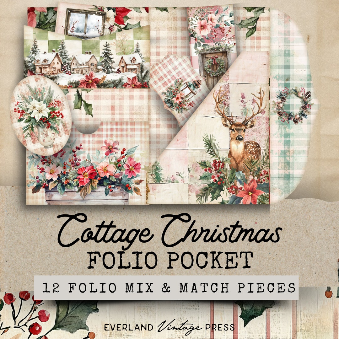 Cottage Christmas Junk Journal Folio Kits, Rustic Christmas Folio Kit ...