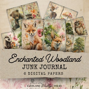 Enchanted Woodland Junk Journal, Forest Friends Junk Journal, 6 Digital Animal Journal Pages, Paper Craft, Printable Ephemera