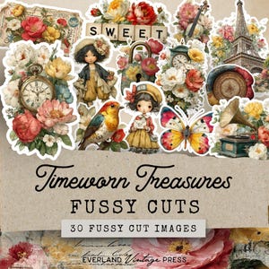 Timeworn Treasures Fussy Cuts, Timeworn Junk Journal Extras, 30 Shabby Rose Fussy Cuts,Vintage Ephemera Shabby Chic,Floral Garden Fussy Cuts
