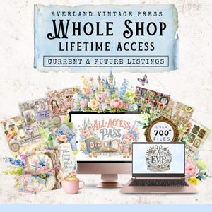 Junk Journal All Access Pass, Whole Shop Bundle, 700+ Digital Downloads Junk Journal Kit, Digital Paper, Ephemera, Fussy Cuts, Folio Kits