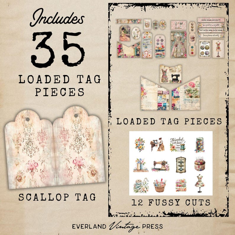 Printable Junk Journal Buttons Loaded Pocket Tag Kit, Spring Loaded ...