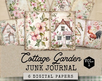 Diario de basura de jardín secreto, kit de diario de basura de jardín inglés, 6 páginas de diario digital, diario de basura shabby chic, diario de basura de jardín rural