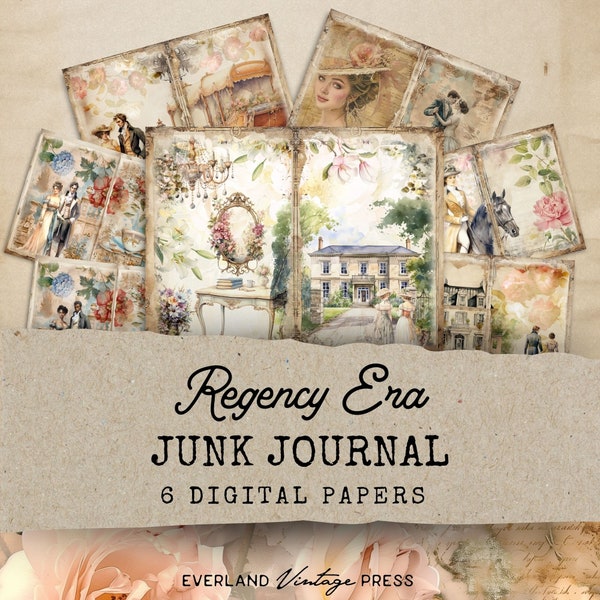 Regency Era Junk Journal, Junk Journal Kit Regency, 6 Digital Journal Pages, Vintage Junk Journal, Paper Craft