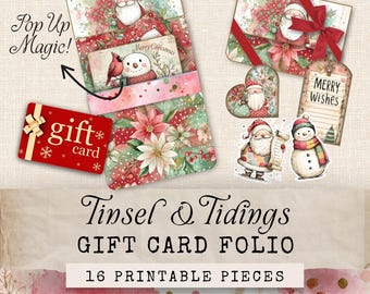 Kit de folios navideños, porta tarjetas de regalo digitales, notas ocultas en el diario, porta tarjetas de regalo desplegable, kit de folios navideños