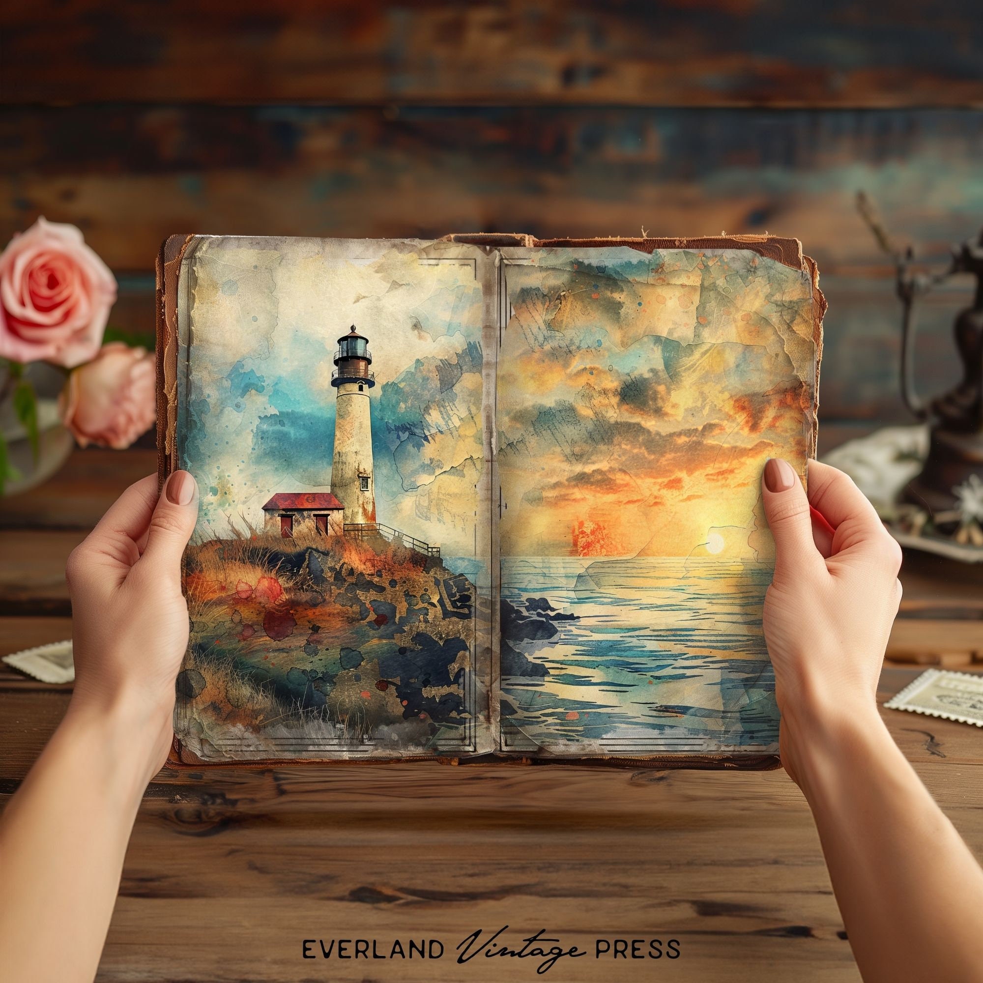 Lighthouse Junk Journal Kit, Beach Theme Junk Journal Pages, Ocean ...