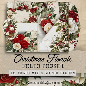 Christmas Folio Junk Journal Kits, Christmas Folio Printable, 12 Printable Pocket Ephemera, Christmas Ephemera Junk Journals, Ephemera Cards