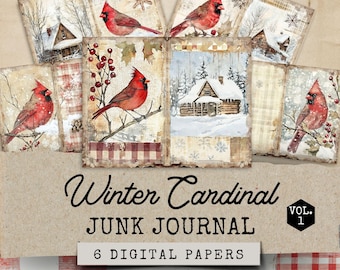 Kardinal skräpjournal, skräpjournal botaniska fågeltryck, vinterskräpjournal, vinterunderlandet skräpjournalkit, fågelskådarens skräpjournal