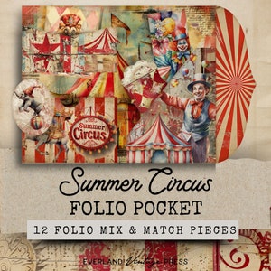 Circus Junk Journal Kit Folio, 12 Printable Pocket Ephemera, Circus Junk Journal Pages Extras, Vintage Ephemera Cards, Circus Ephemera